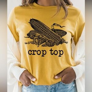 Women's Mustard Yellow Graphic Corncob “Crop Top” Tee